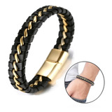 Pulseira Executiva Masculina Couro X Aço Elegante C Garantia