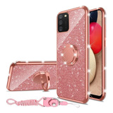 Funda Para Samsung Galaxy A02s - Rosa Con Brillos Y Anillo