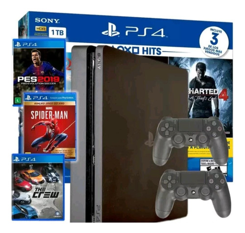 Sony Playstation 4 Slim 1 Tb  Com 2 Controles + Jogo 