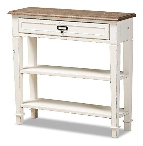 Mesa Auxiliar Con Cajón Y Estantes De Madera Color Blanco.