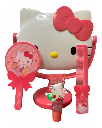 Set Hello Kitty Espejo De Mesa + Lip Gloss + Peine Y Espejo