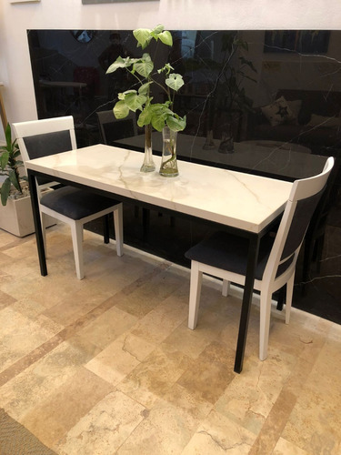 Mesa Comedor 140x60 Laminam Calacata Oro Base Hierro - Sale 