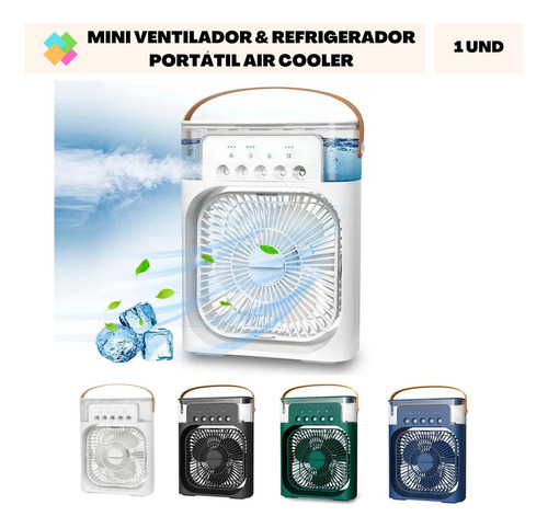 01 Mini Climatizador De Ar Com Reservatorio Para Agua E Gelo Cor Verde