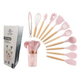 Set 12 Utensilios Cocina Antiadherentes De Silicona Rosa