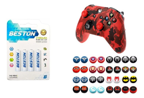 Kit Carga Y Juega Xbox One (4 Pilas Rec  +2 Forros+4 Grips)