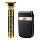 Kit Kemei Profissional Barber Shop Shaver + Dragão Dourada 