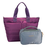 Dúo Huser Tote+cosmetiquera Para Mujer Duobf23hs061502 Acabado De Los Herrajes Oro Color Morado Color De La Correa De Hombro Morado Diseño De La Tela Capitonado