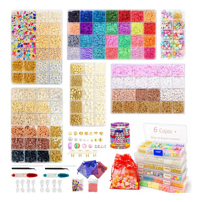 Kit De Cuentas Para Hacer Pulseras De 6 Cajas De Bisutería Abalorios Alhajas Bricolaje Set Completo Con 31550 Piezas Con Hilo Y Tijeras Mercería | MercadoLibre