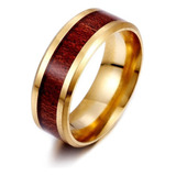 Anillo Vintage Hombre Madera Acero Inoxidable Oro Azul Clási