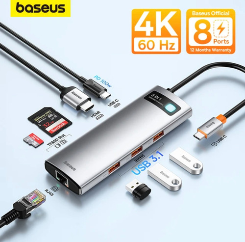 Adaptador Hub Usb-c Hdmi Rj45 Multifuncional Baseus 6 Em 1 