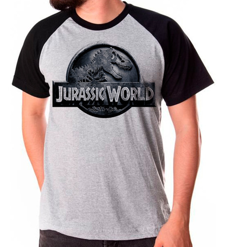 Camiseta Masculina Raglan Jurassic Park Logo Pedra