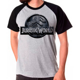 Camiseta Masculina Raglan Jurassic Park Logo Pedra