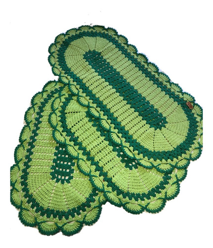 Jogo De Tapetes De Croche Artesanal Verde Kit 3pçs