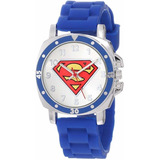 Reloj Superman Con Banda De Goma Color De La Correa Azul Color Del Bisel Plateado Color Del Fondo Blanco