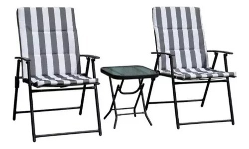 Set Juego Jardin Plegable De 3 Piezas 1 Mesa + 2 Sillones 