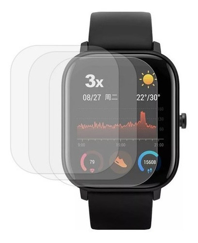 3 Películas Protetora Para Xiaomi Amazfit Gts 2e Anti Riscos