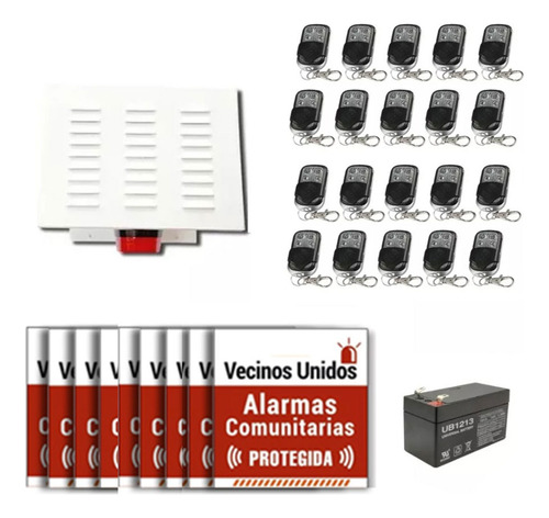 Alarma Comunitaria 20w  + Bateria + 20 Controles + 10 Cartel