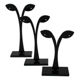 Set 3 Exhibidores Aros Colgantes Acrilico Negro Modelo Hojas