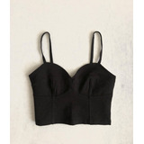 Top Corto Con Escote Estilo Corsette Negro De Tirantes H&m 