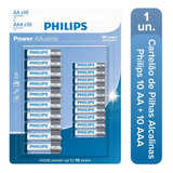 20 Pilhas Alcalinas Philips 10 Aa Pequena + 10 Aaa Palito