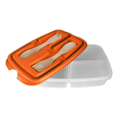 4 Porta Lunch, Snack Toper, Con Divisiones Y Cubiertos | Envío gratis