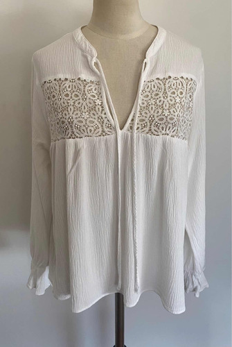 H&m. Blusa Blanca Manga Larga. Mujer. Talle 40 #fr16