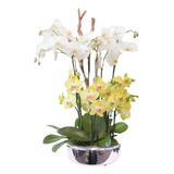 Arreglo Artificial Orquídeas Grande Con Follajes Y Base