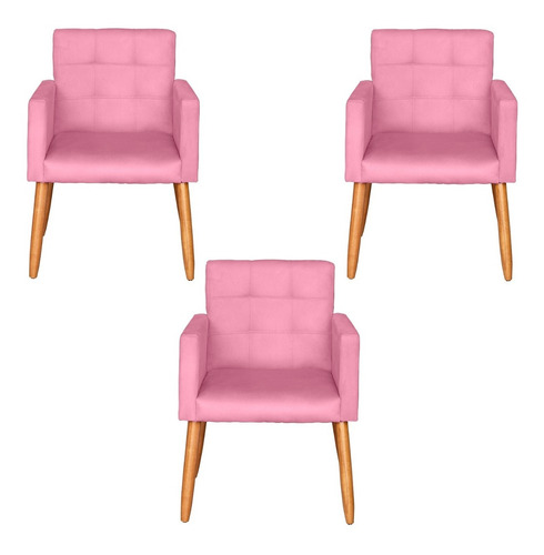 Kit 3 Poltronas Decorativas Cadeira Para Sala Recepção