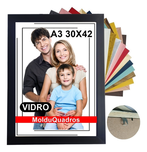 Kit 6 Molduras Quadros A3 30x42 Em Madeira Laqueada Vidro