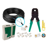 Kit 50m Cabo Rede +20 Rj45 + Alicate + Testador De Cabo