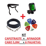 Kit Capotraste + Afinador Clip + Cabo P10 5,0m + 6 Palhetas