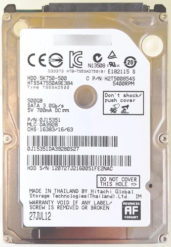 Disco Duro 500gb Hdd Hitachi Hts547550a9e384