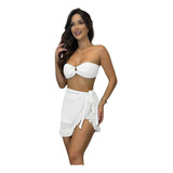 Conjunto 3 Peças Top Short Saia Saída D Praia Renda Detalhes