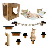 Kit Playground Gatos Parede 10 Pcs Mdf Arranhador Gato Rede