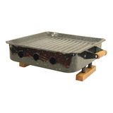 Brasero Parrilla De Mesa Enlozado C/ Patas Y Mangos Madera