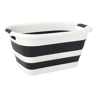 Cesto Ropa Sucia Plegable Elly 40L Plástico Blanco\u002FNegro Cilíndrico | Envío gratis