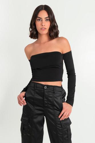 Crop Top De Hombros Descubiertos Manga Larga High Street