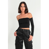 Crop Top De Hombros Descubiertos Manga Larga High Street