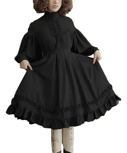 Vestido Lolita Midi De Color Sólido Con Cuello En O