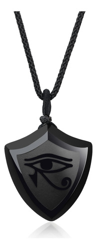 Collar Con Colgante De Piedra De Obsidiana Ojo De Horus Con 