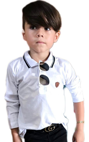 Camisa Gola Polo Infantil Manga Longa Malha Algodão Menino 