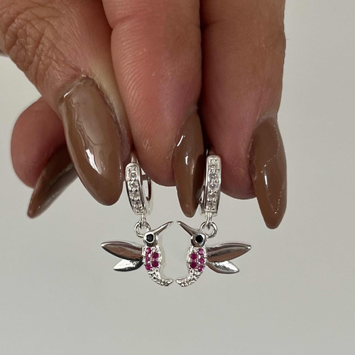 Aros Colibri Rosa Plata