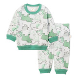 Pijama Bebe T3 Con Diseño Verde Animalitos 100% Algodón