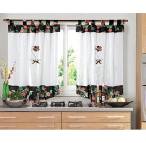 Cortinas Cortas Florcitas Bordadas Faldon Presill Enviograt