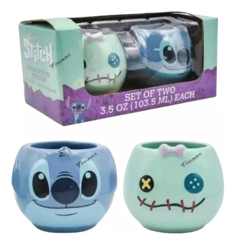 Mini Tazas Dúo Stitch Y Trapos Café Expresó Tequilero