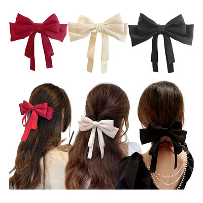 3 Moños Para Cabello Lazos Elegantes Broches Accesorios Moda Rojo Vino Negro Blanco