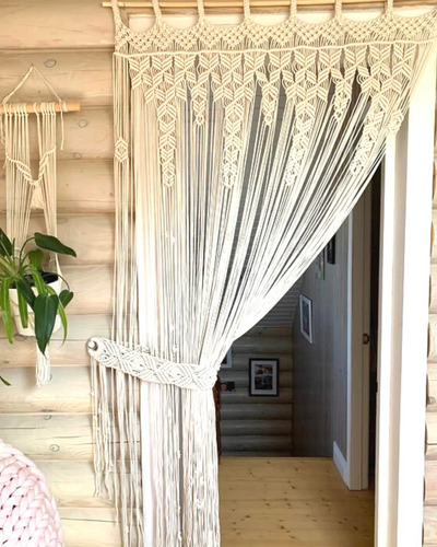 Cortina Puerta Ventana Macramé Boho Tejido A Mano Hogar Deco