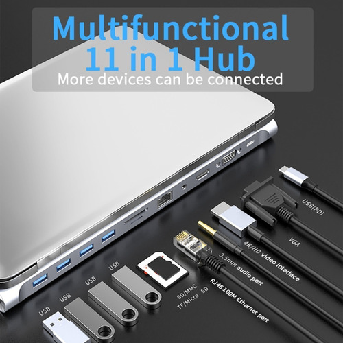 11 En 1 Usb Tipo C Hub A 3.0 Usb Compatible Con Hdmi Rj45