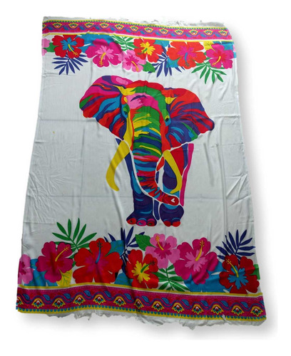 Canga De Praia Viscose  Estampa Elefante Floral