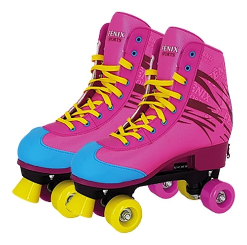 Patins Infantil Ajustável 4 Rodas Rosa 35-38 - Fênix Rc-06